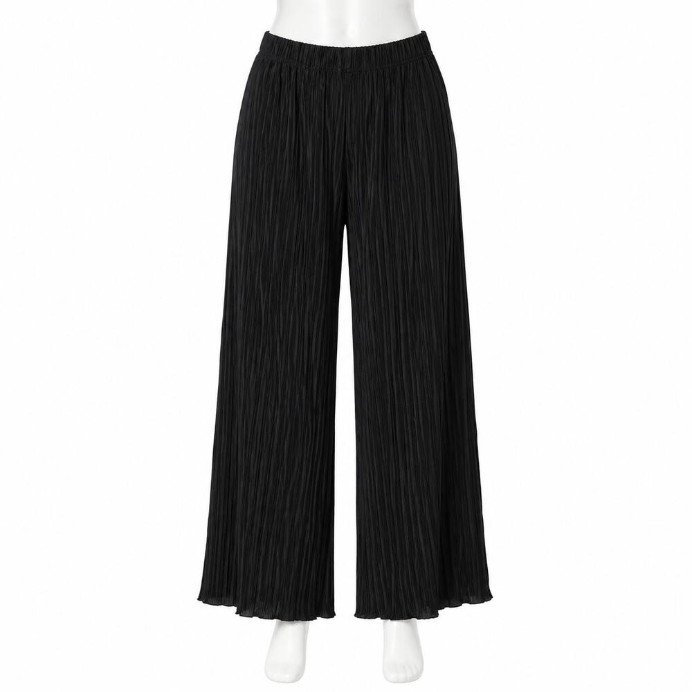 Topshop Black Crinkle Pleated Wide Leg Pants - Size 8-10